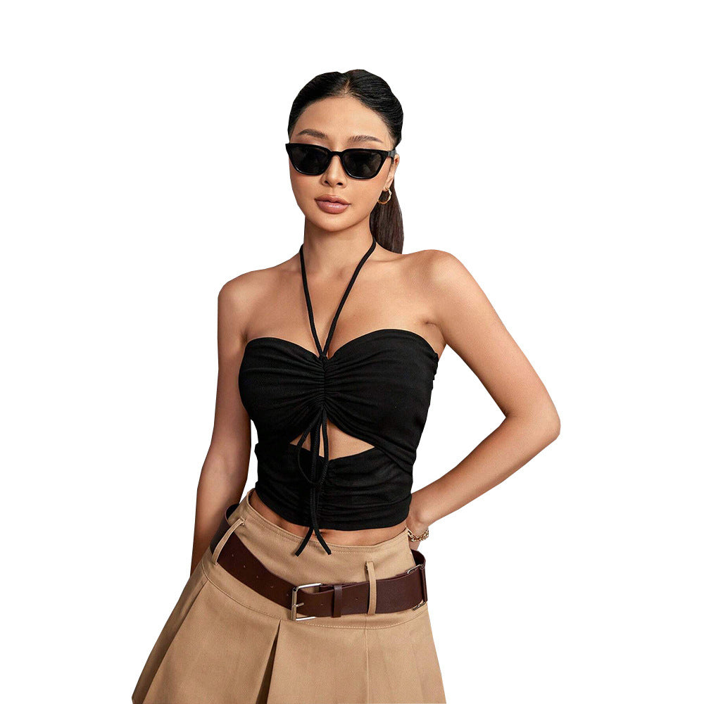 Chic & Stil women's court top with elegant bow detail and deep V-neck