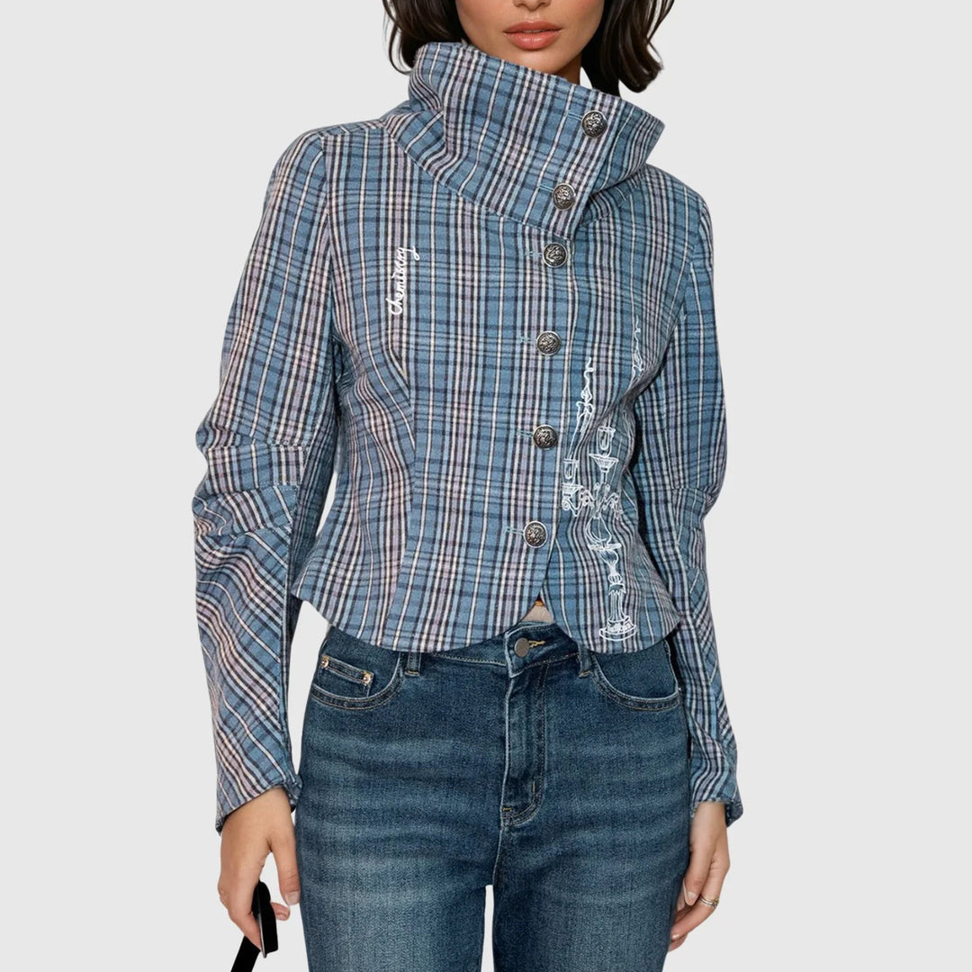Ladies Chic Checkered Cropped Jacket and Style