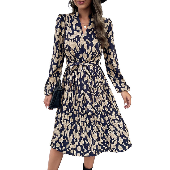 A-line dress for women with a tie belt and long sleeves Lune London