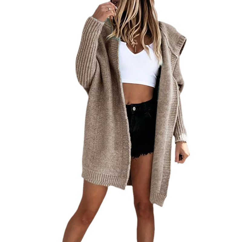 Hooded knit coat for women with side slits Lune London