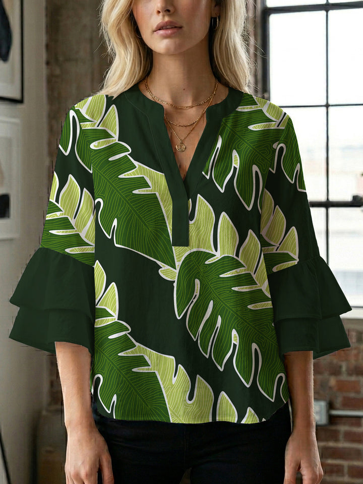 Ladies blouse with voluminous ruffled sleeves and floral print Lune London