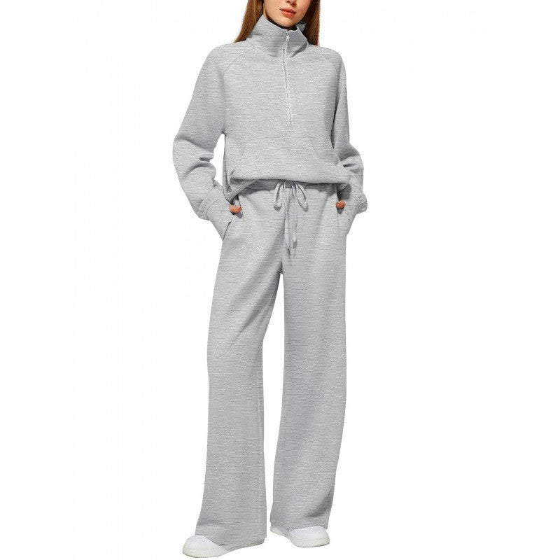 Women relaxed zip sweatshirt and wide-leg pants set Chic & Stil