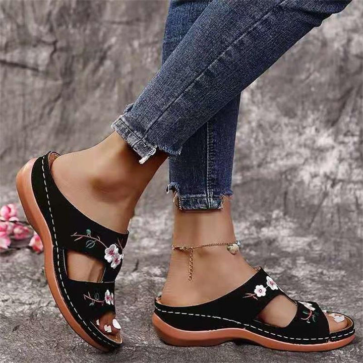 Women Embroidered Comfort Wedge Sandals Lune London