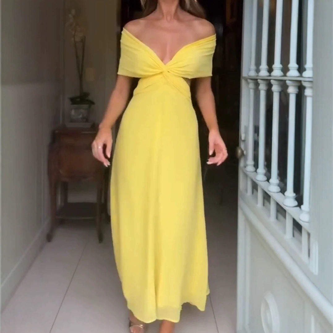 Women's Off-Shoulder Maxi Dress with Draping and Elegant Silhouette