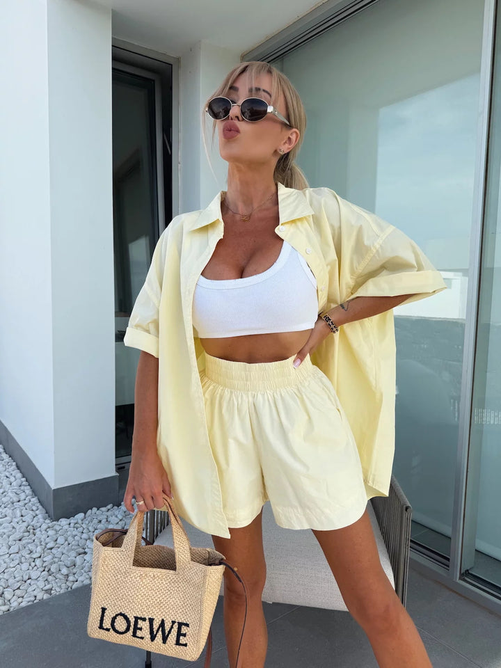 Casual short sleeve blouse and shorts set for women Lune London
