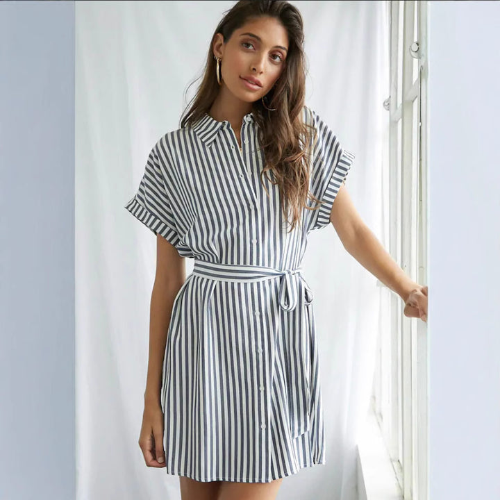 Striped shirt dress for women with waist belt Lune London