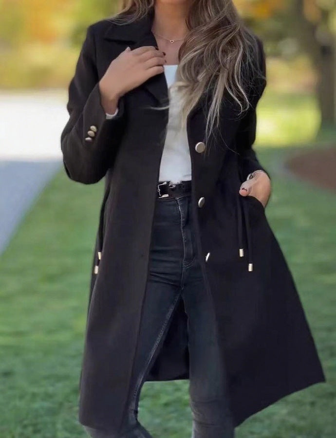 Elegant coat for ladies with adjustable belt and high-quality button details Lune London
