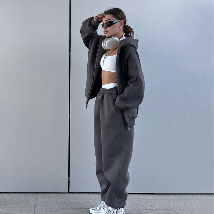 Women Comfortable Leisure Set with Hood and Elastic Waist Lune London