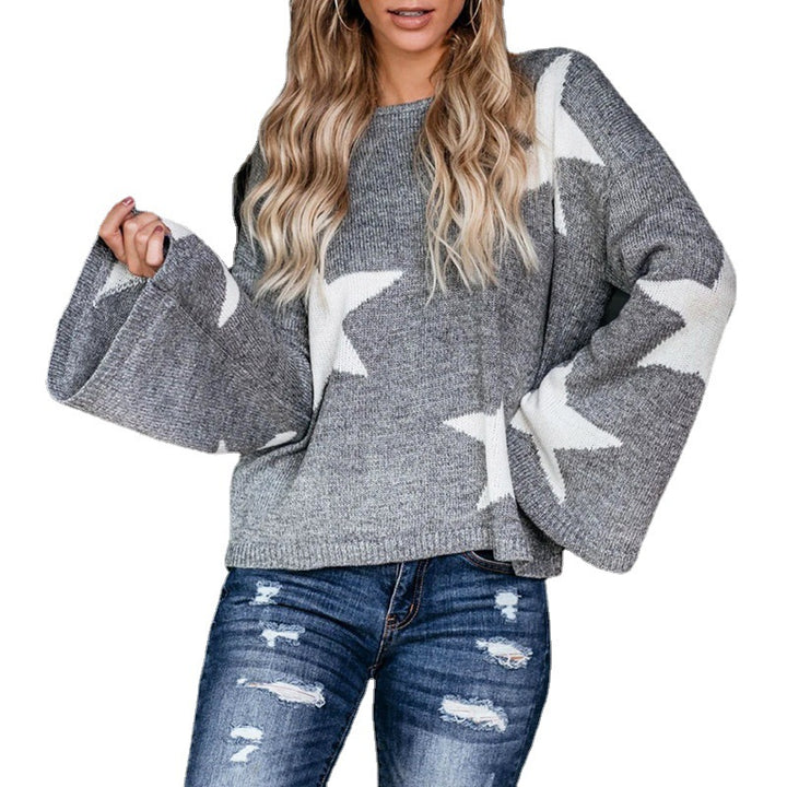 Fashionable women's sweater with wide flared sleeves and star pattern Lune London