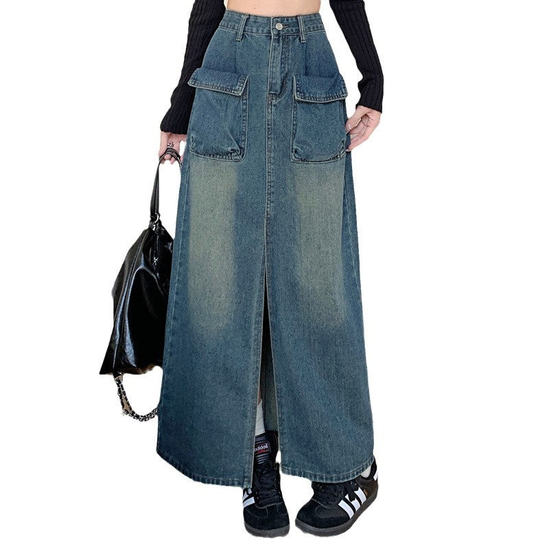 Jupe en denim longue pour femme avec poches généreuses Chic & Stil