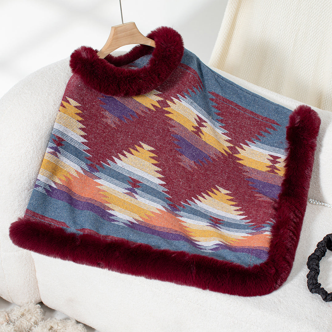 Women's plush sweater with high-quality faux fur trim and geometric pattern Lune London
