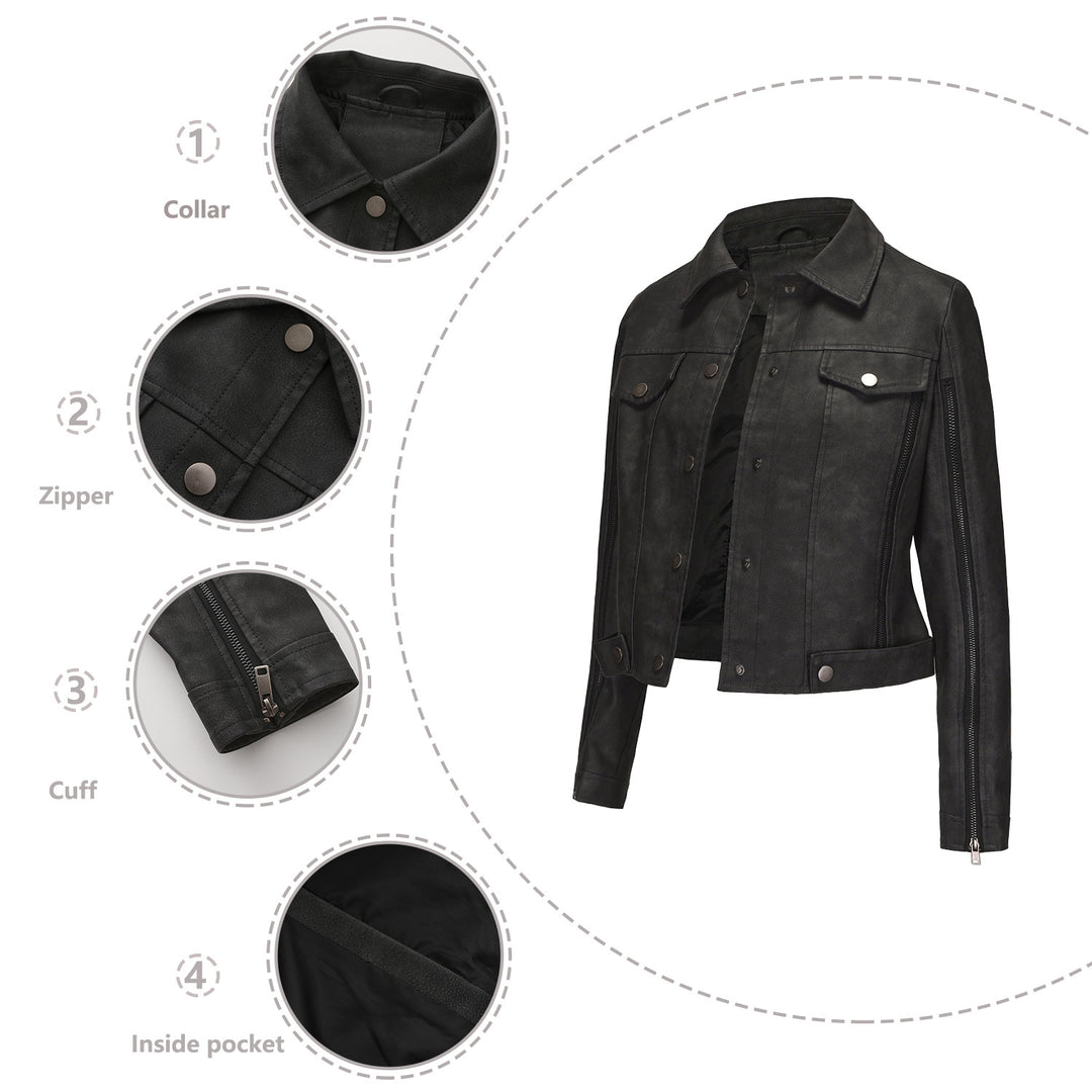 Trendy short jacket for women in faux leather with zip details Lune London