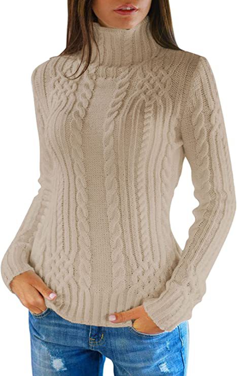 Sweater women with high neck and cable knit pattern Lune London