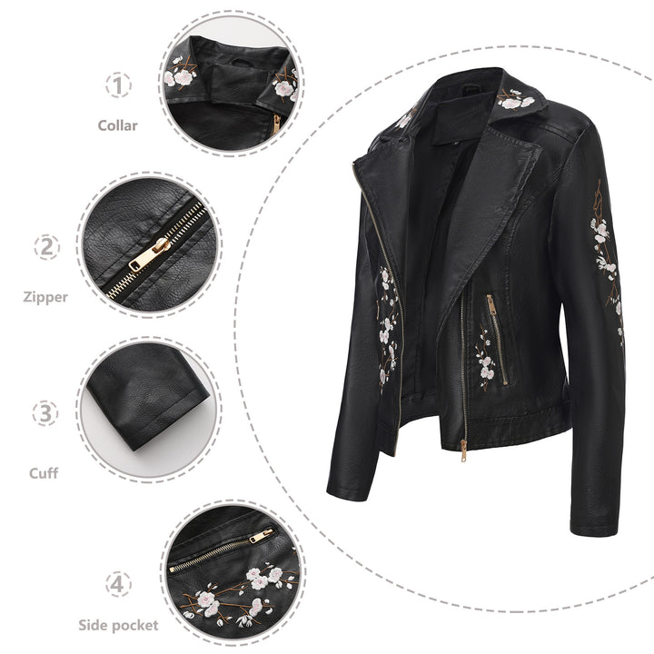 Trendy motorcycle jacket for women with embroidered floral pattern Lune London