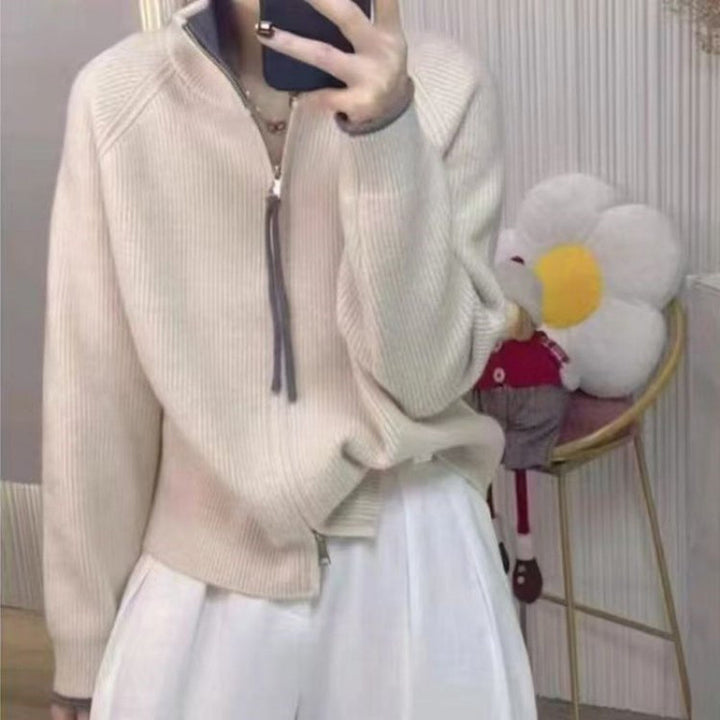 Pull en tricot pour femmes avec col montant et fermeture éclair Chic & Stil