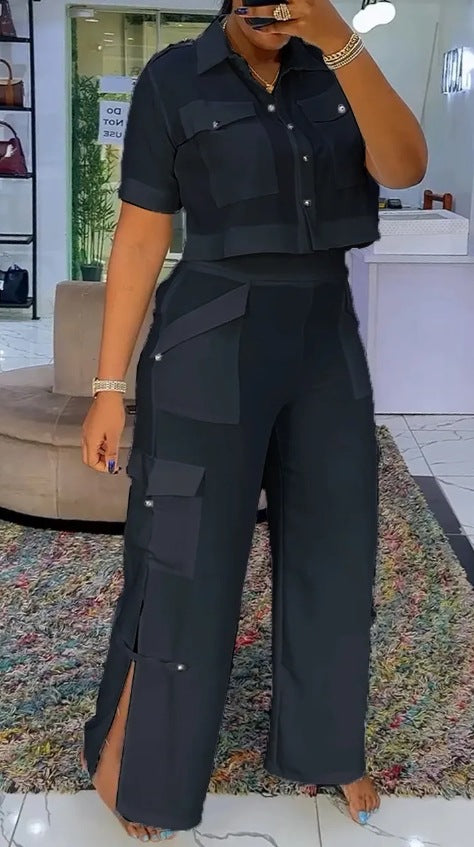 Ensemble de crop top élégant et de pantalons cargo pour femmes Chic & Stil