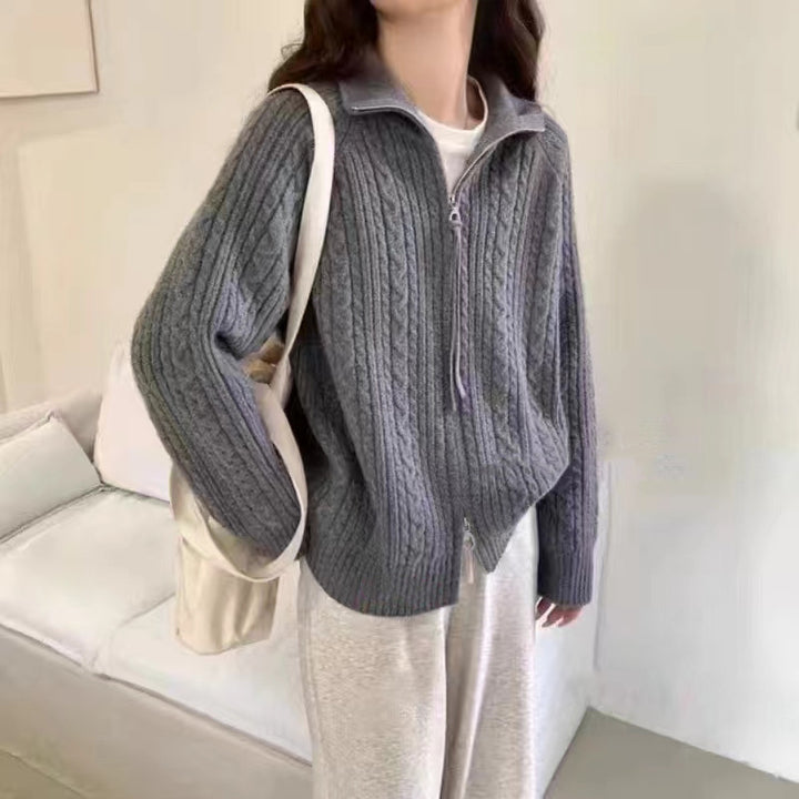 Cardigan pour femmes avec fermeture éclair et motif en cable céleste Chic & Stil