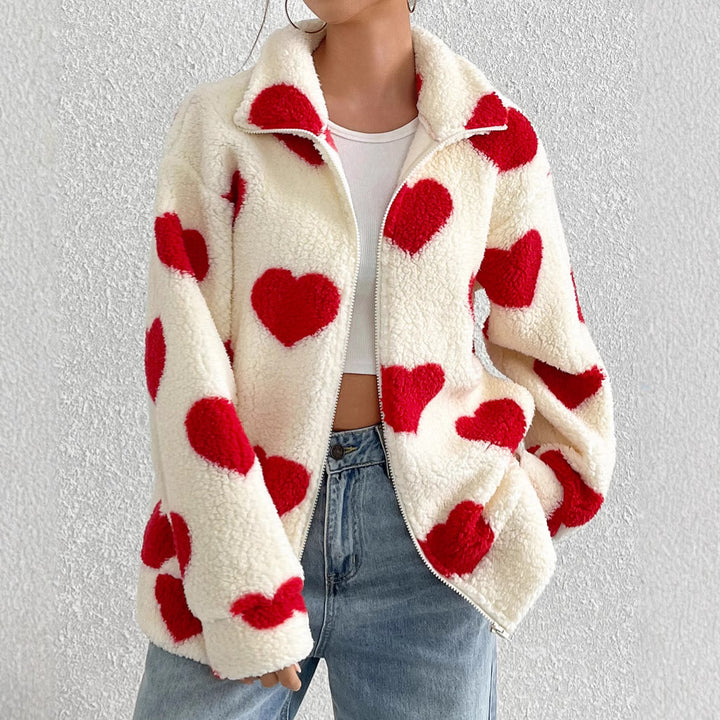 Ladies Cozy Fleece Jacket with Heart Design Lune London