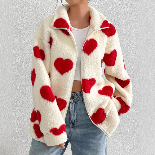 Ladies Cozy Fleece Jacket with Heart Design Lune London