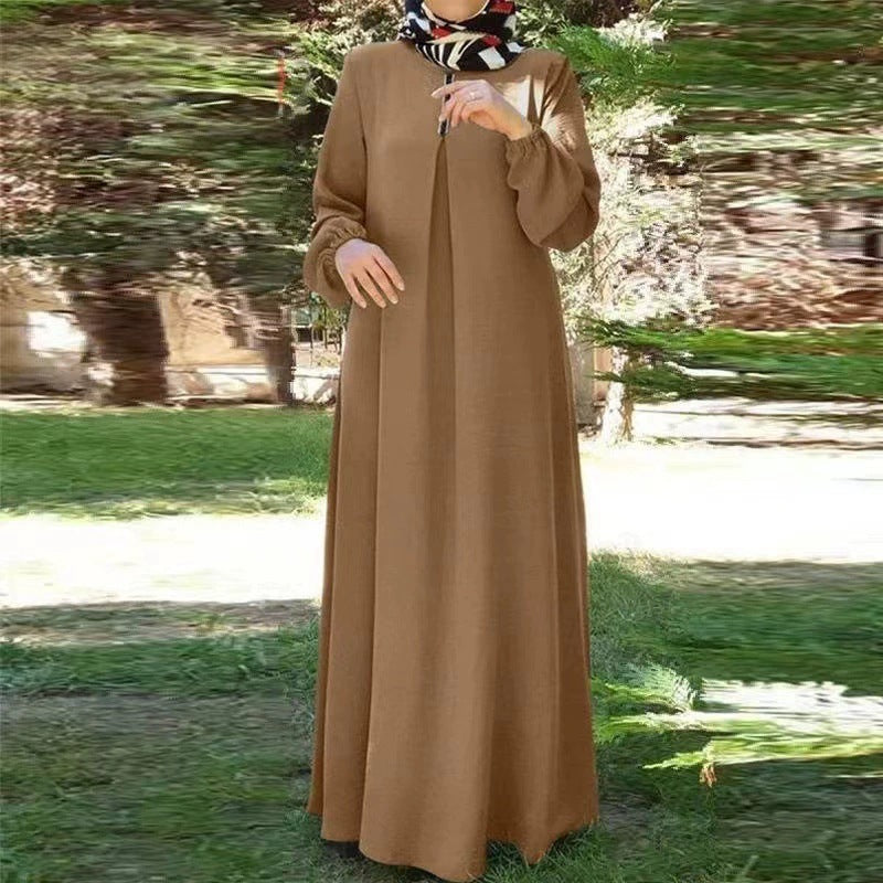 Maxi dress for women with elegant high collar and raglan sleeves Lune London
