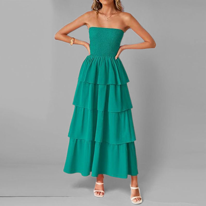Robe maxi femme avec design à épaule dénudée et jupe volumineuse à volants Chic & Stil