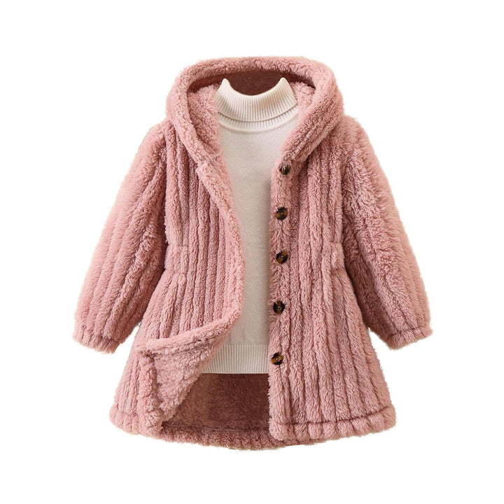 Ladies Cozy Teddy Jacket with Hood and Button Closure Lune London