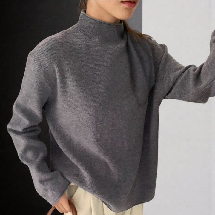 Ladies modern knit top with high collar and fine ribbed pattern Lune London