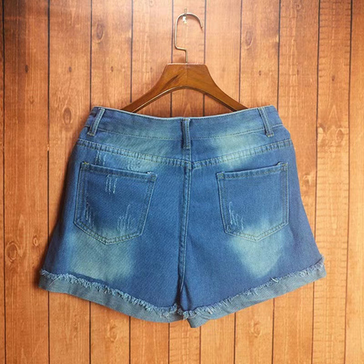 Ladies Stylish Destroyed Denim Shorts with Creative Patches Lune London
