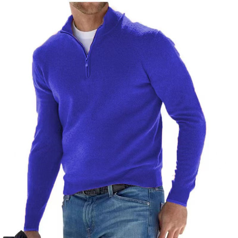 Knitted pullover for men with a modern high collar and a practical zipper Lune London