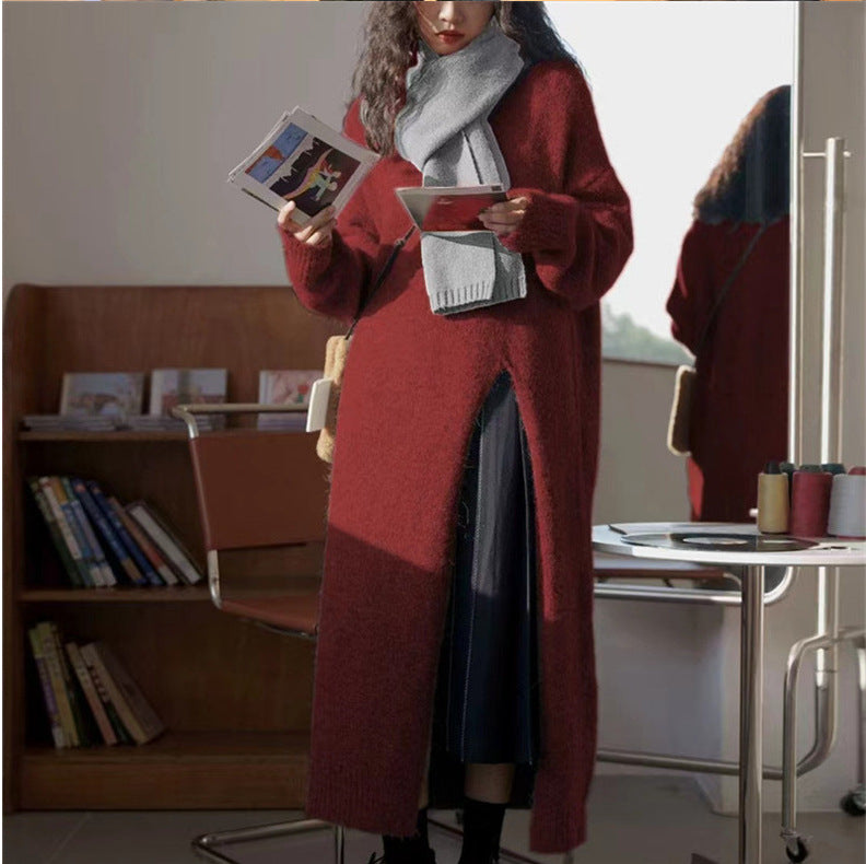 Women Long Knit Sweater with Loose Fit and Side Slits Chic & Stil