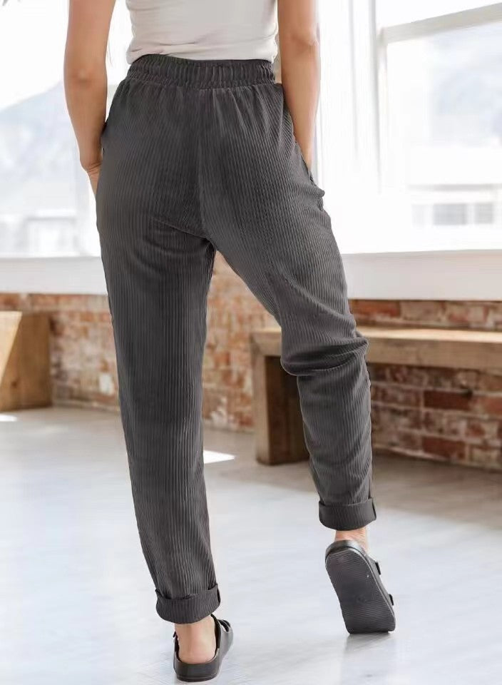 Dames Pantalon de loisirs en matériau côtelé confortable Lune London