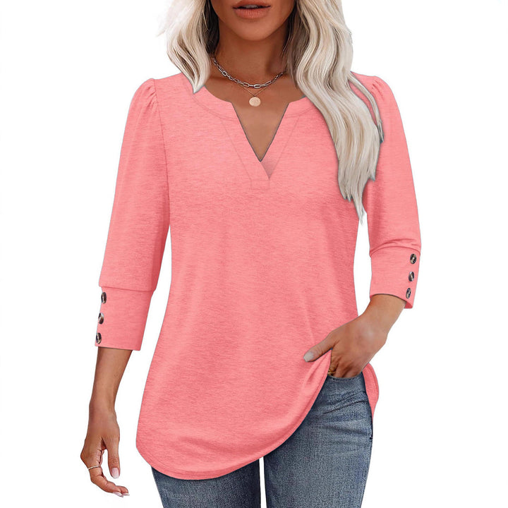 V-neck blouse for women with decorative button details Lune London