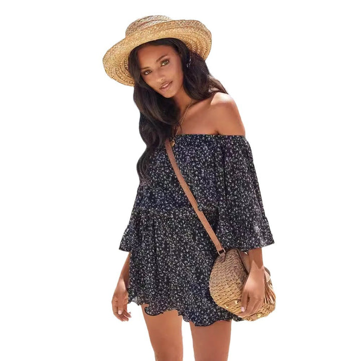 Women's summer dress with off-shoulder sleeves, ruffled sleeves, and an elastic waist Chic & Stil