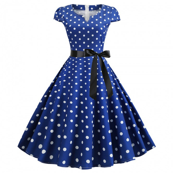 Robe swing rétro femme avec des pois et une ceinture de taille Chic & Stil