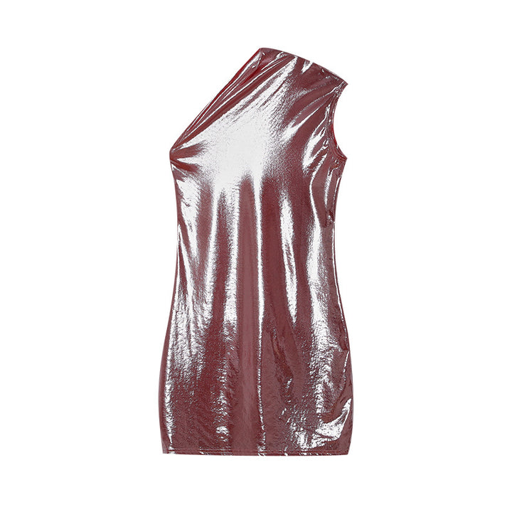 Asymmetrical metallic shift dress for women Lune London