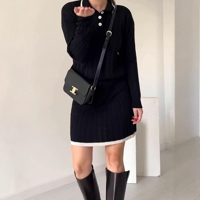 Polo dress for women with ribbed structure and button placket Lune London