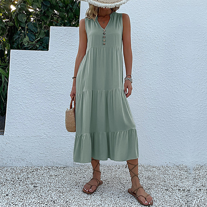 Lune London Women's Sleeveless Maxi Dress with Ruffle Detail