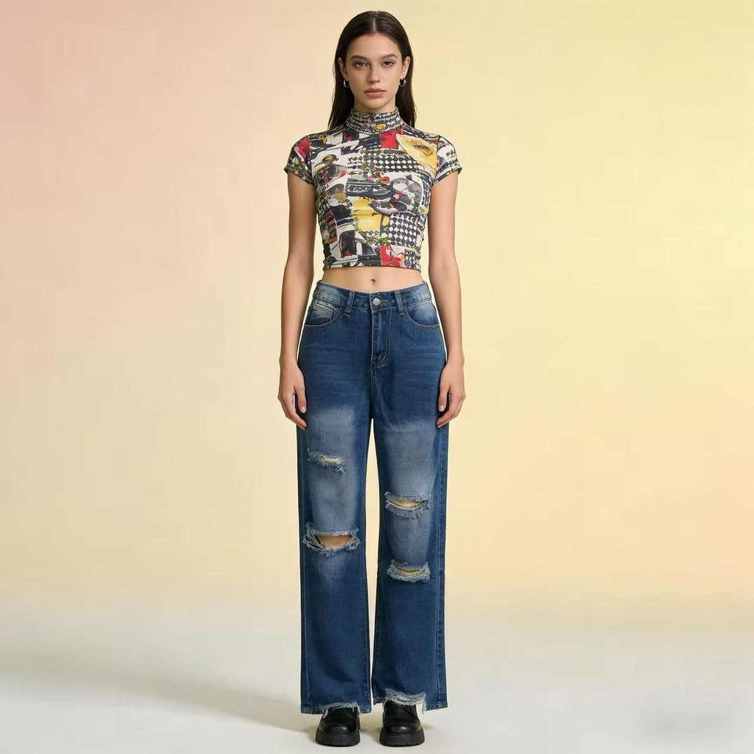 Women's wide jeans with stylish destroyed detail and comfortable fit Lune London