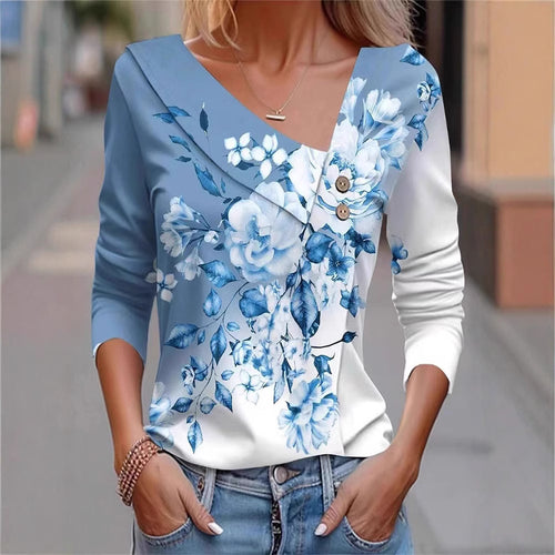 Ladies' blouse with floral appliqué and modern button details Lune London