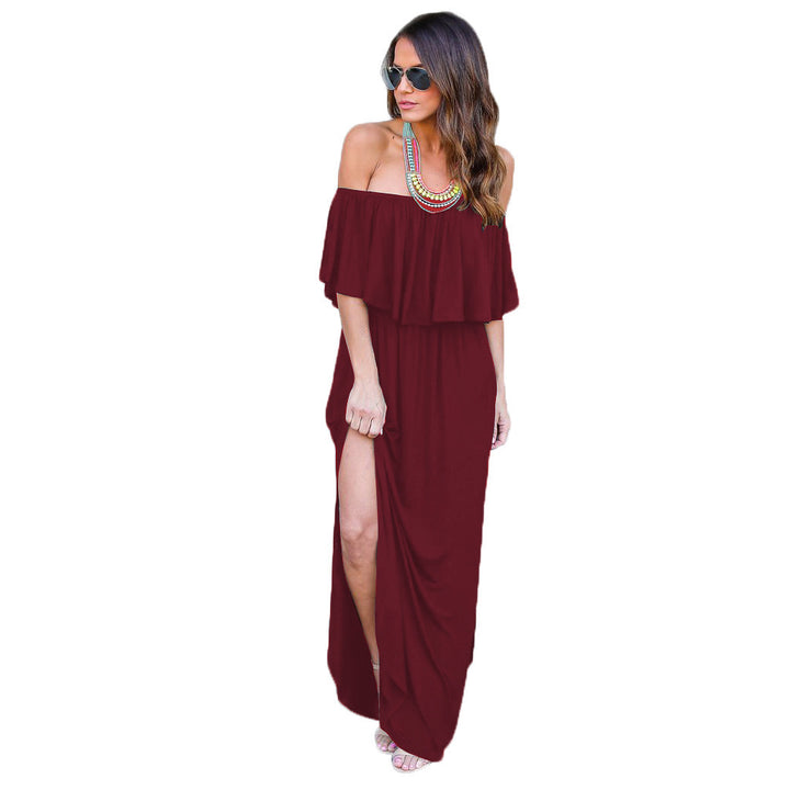 Maxi dress for women with an off-shoulder design and a ruffled detail Chic and Style