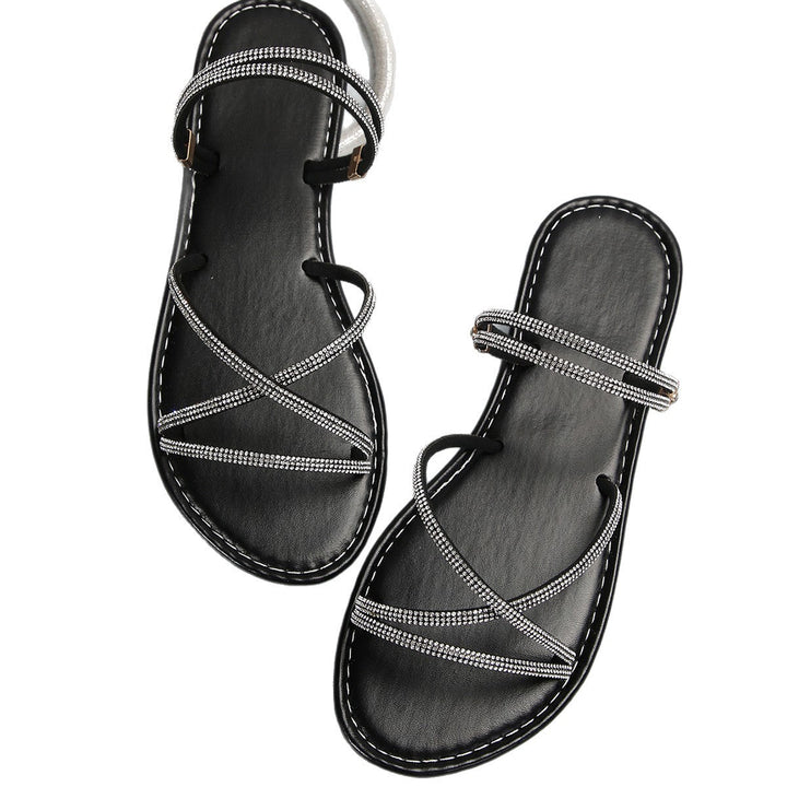 Women Strappy Sandals with Sparkling Rhinestone Details and Comfortable Sole Lune London