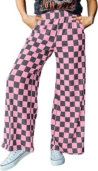Women's Checkered Palazzo Pants with Elastic Waistband and Practical Side Pockets Chic und Stil