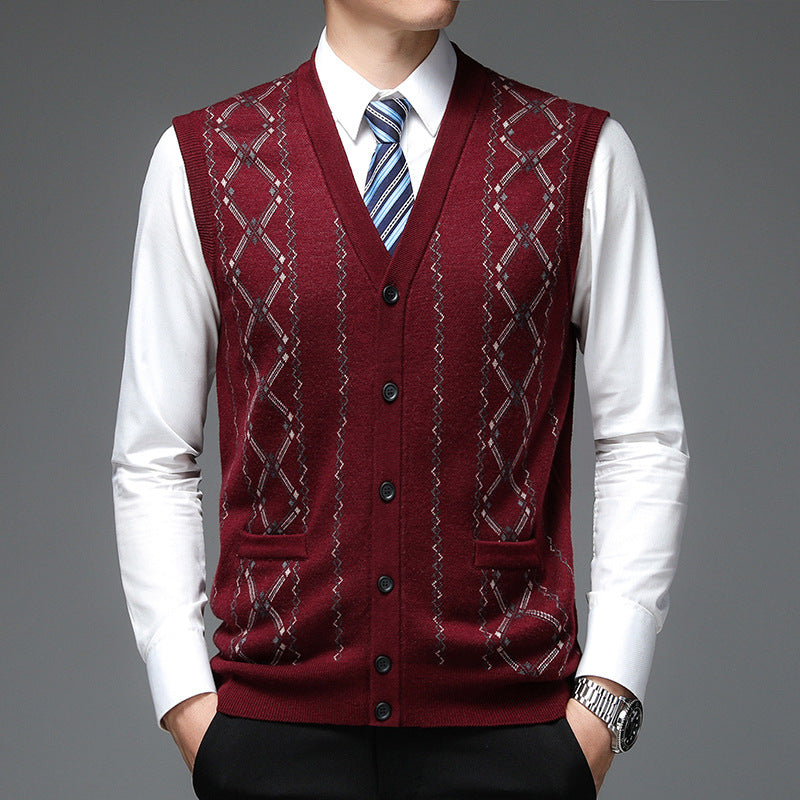 Elegant knitted vest for men with diamond pattern and shawl collar Lune London