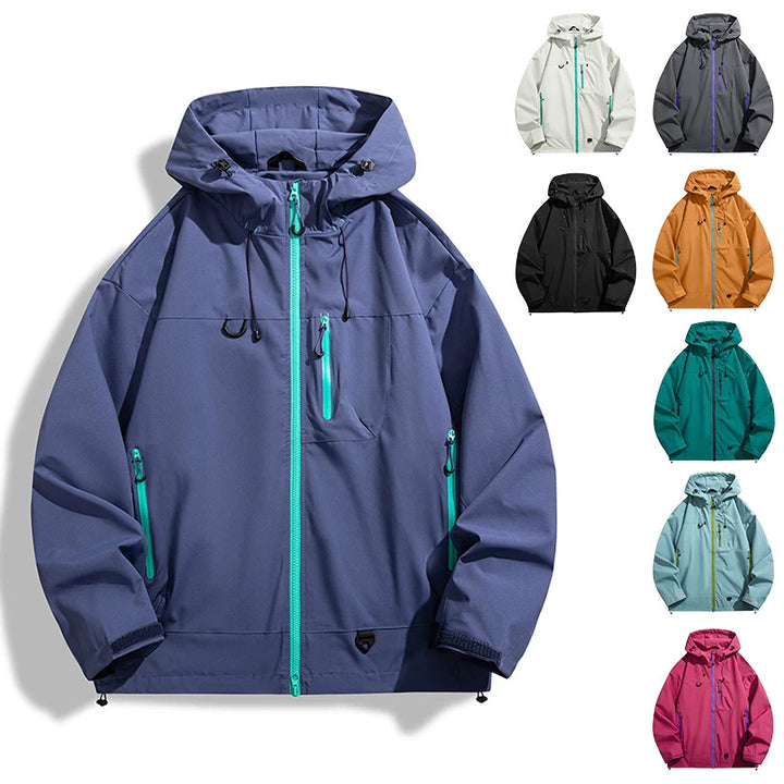 Waterproof outdoor jacket for men with hood and breathable inserts Lune London