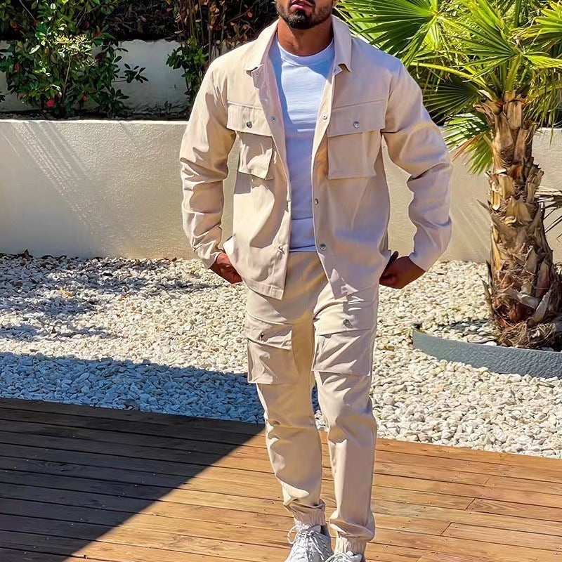 Trendy Cargo Jacket for men with matching pants in casual chic style