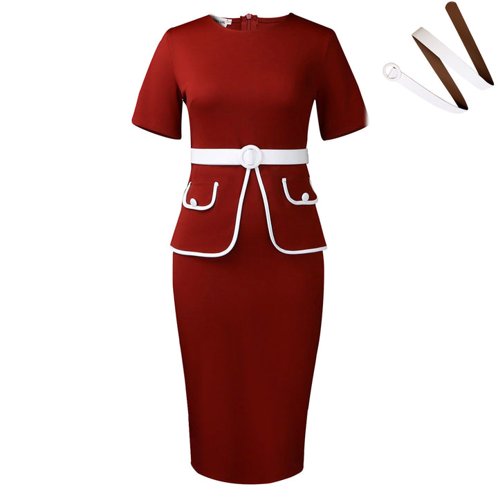 Women Elegant fitted dress with sparkling pocket application and wide belt Lune London