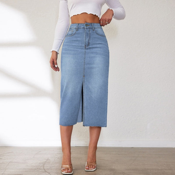 Women's Midi Denim Skirt with Side Slit Lune London