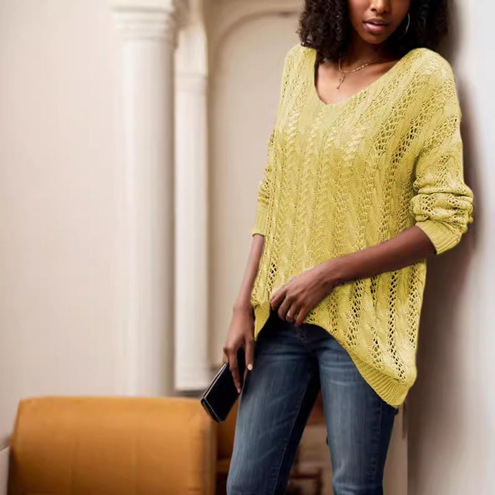 Ladies elegant knit sweater with transparent hole pattern Lune London