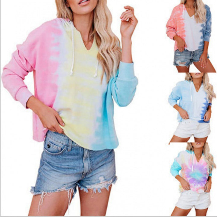 Haut à capuche pour femme à col en V avec design tie-dye Chic & Stil