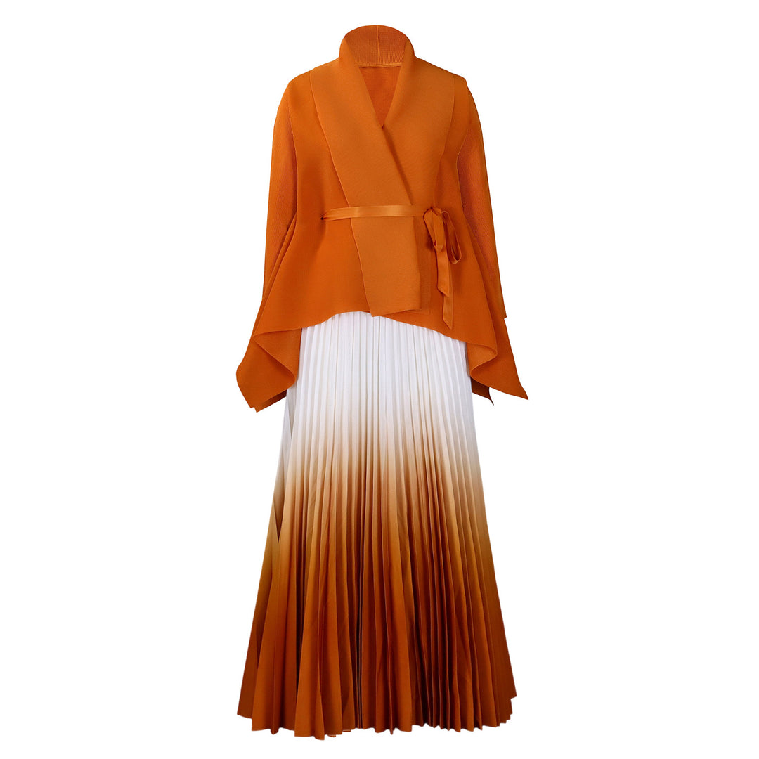 Long pleated dress for women with cape and belt Lune London